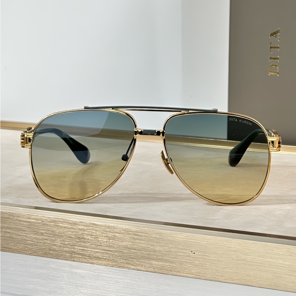 DITA Gold and Brown Aviator Sunglasses